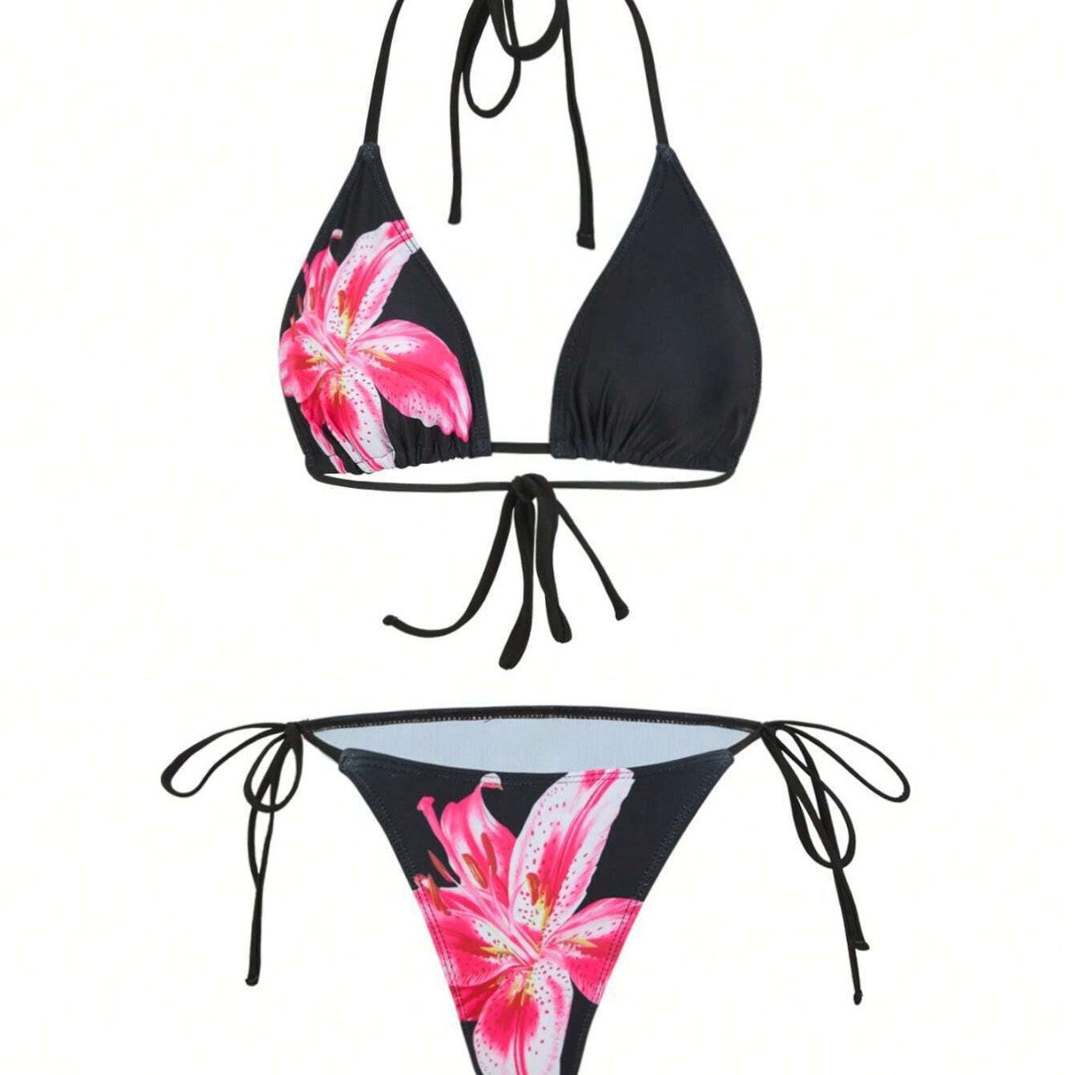 Damen Triangel-Bikini-Set mit floralen Mustern und transparentem Maxirock