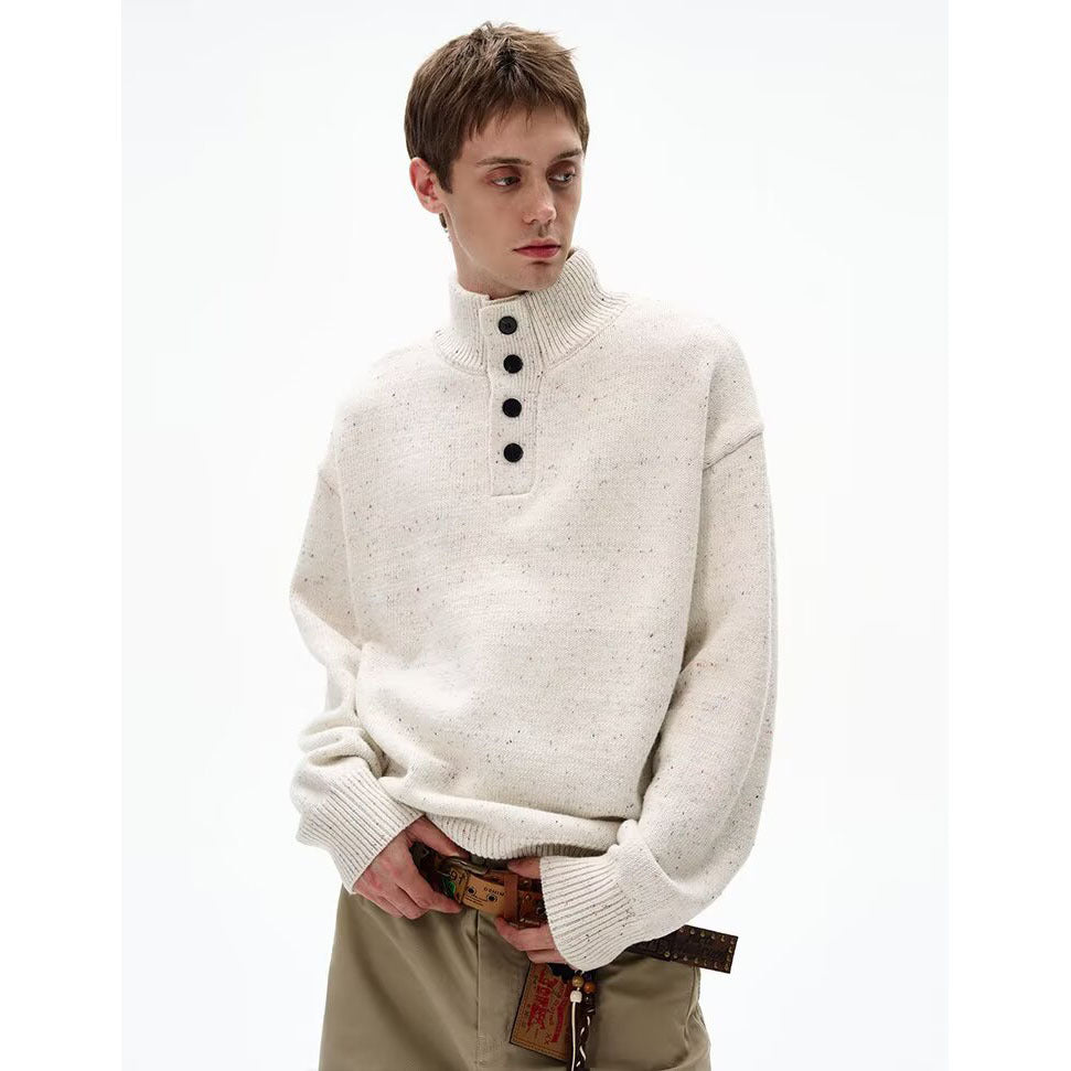 Herren Grobstrick Pullover mit Stehkragen und Knopfdetail Shop Nory