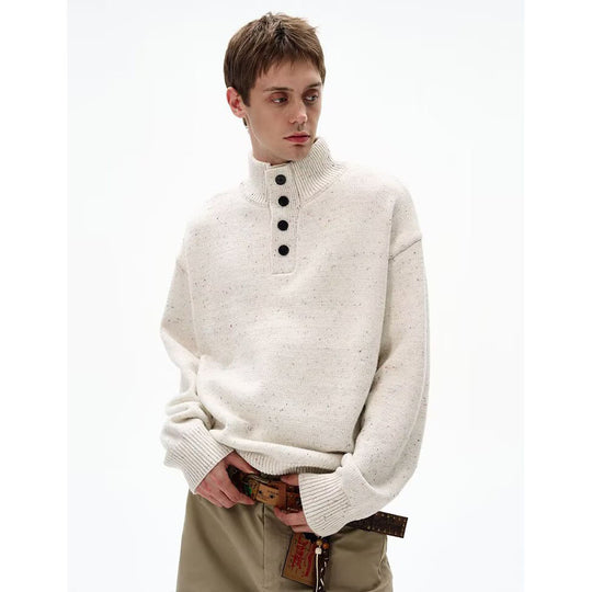 Herren Grobstrick Pullover mit Stehkragen und Knopfdetail Shop Nory