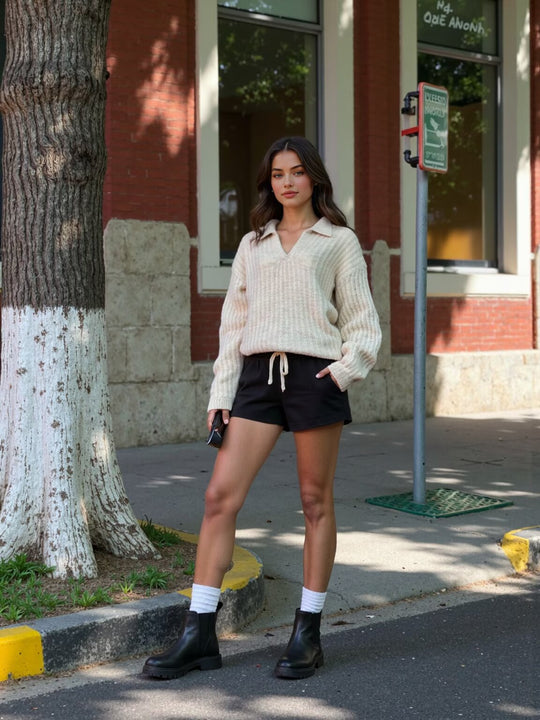 Damen Oversize-Grobstrick-Set mit Polokragen und Midirock Shop Nory