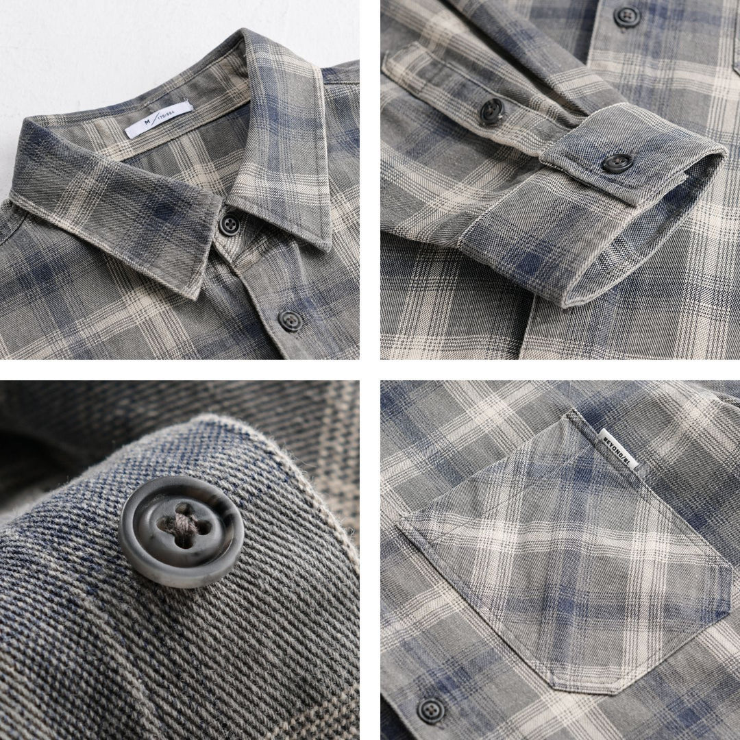 Herren Karo-Relaxed-Overshirt aus gebürstetem Baumwollmix mit Brusttasche und durchgehender Knopfleiste Shop Nory