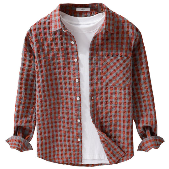 Herren Leichtes Crinkle-Karo-Overshirt aus Baumwollmix mit aufgesetzter Brusttasche Shop Nory