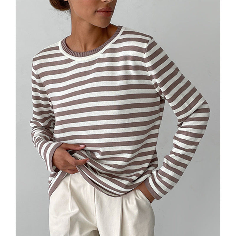 Damen nan gestreifter Baumwollpullover mit Rundhals und legerer Passform Shop Nory