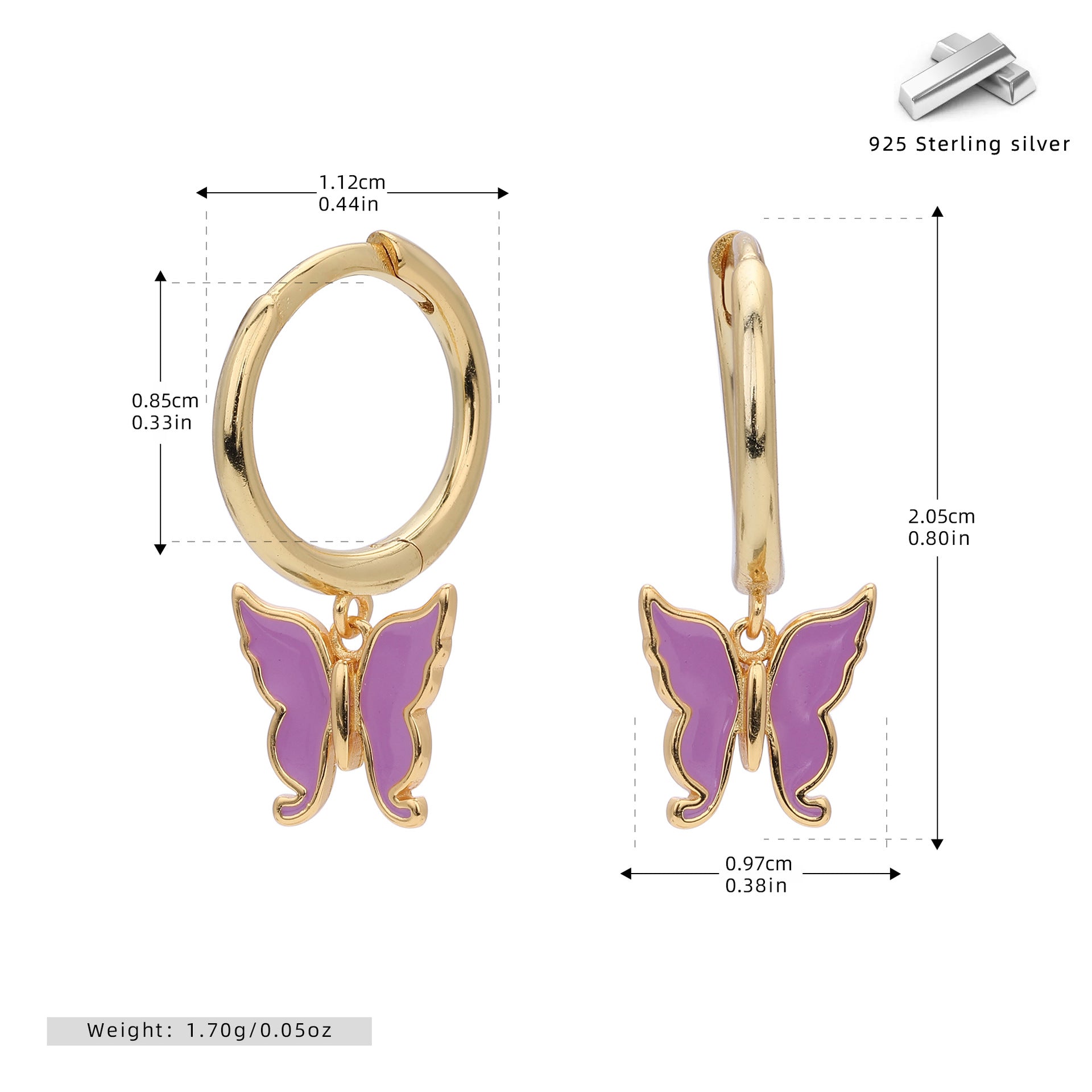Damen Ohrringe mit schimmerndem Schmetterlingsanhänger aus 925 Sterling Silber Shop Nory