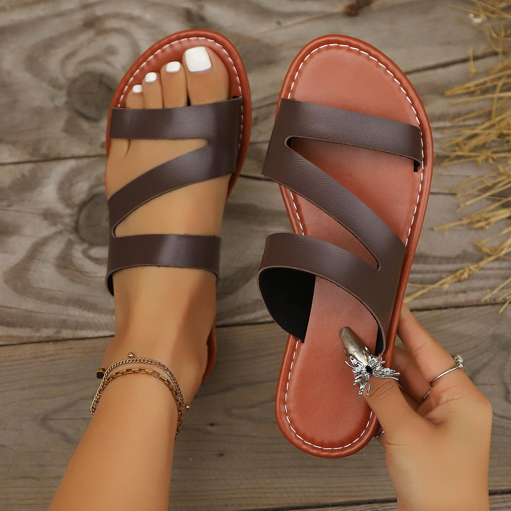 Damen Flache Freizeit-Sandalen mit komfortablem Kreuzriemen-Design Shopnory