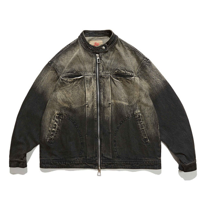 Unisex Boxy-Jeansjacke im Oversize‑Schnitt mit zweifarbiger Waschung und Stehkragen Shop Nory