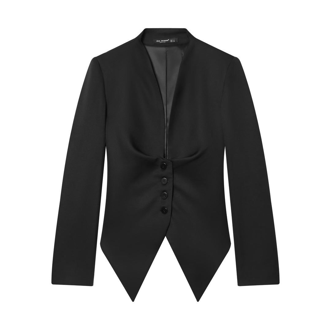Damen taillierter Blazer mit spitzem Schößchen und tiefem V-Ausschnitt Shop Nory