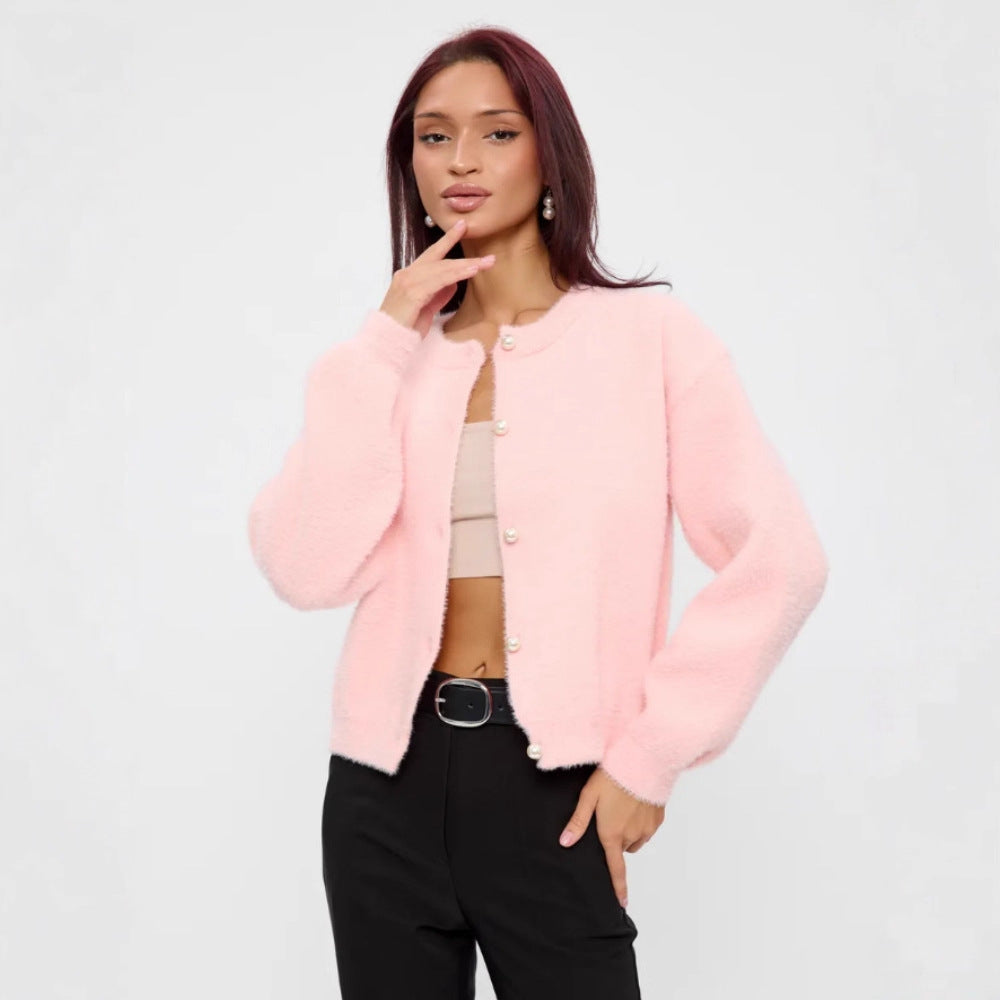 Damen Flauschiger Cardigan mit Knopfdetails Shop Nory