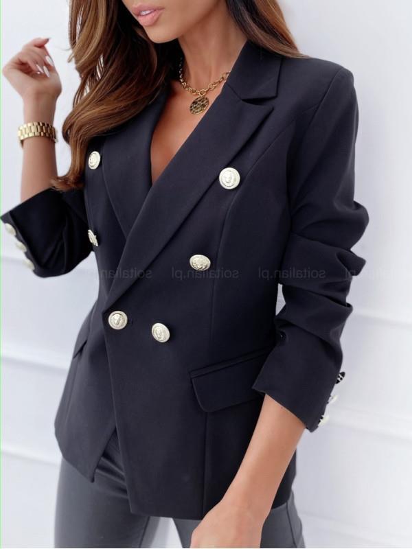 Damen Eleganter Blazer mit doppelter Knopfleiste und goldenen Details Shopnory