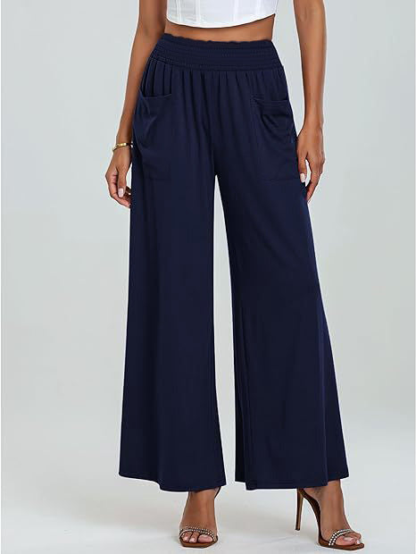 Damen Weit geschnittene Palazzo-Hose mit elastischem Bund und praktischen Taschen