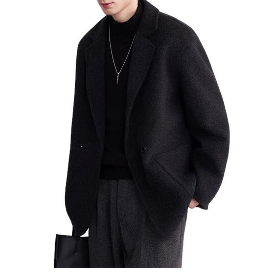 Herren Oversize Doppelknopf-Wollmix-Kurzmantel mit aufgesetzten Taschen Shop Nory