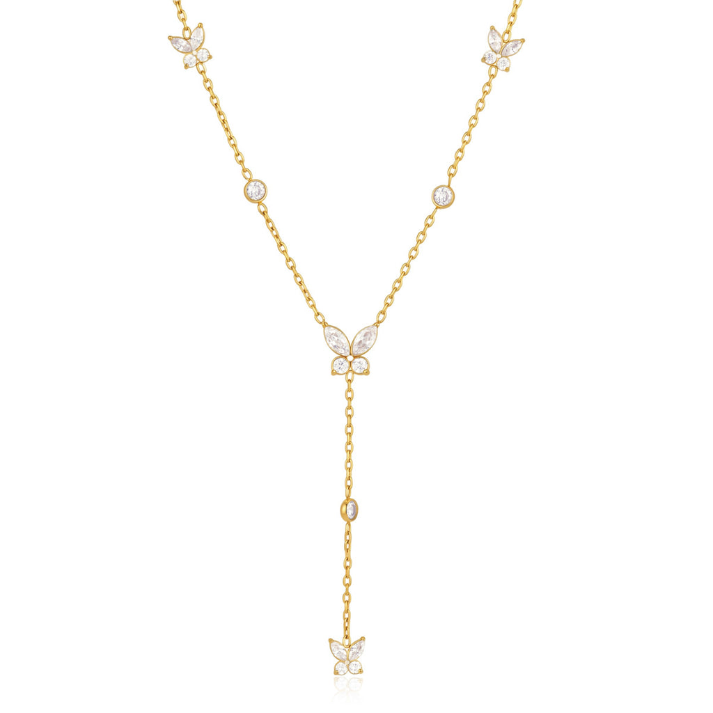 Damen Halskette mit zarten Schmetterlingsanhängern und funkelnden Zirkonia Shop Nory
