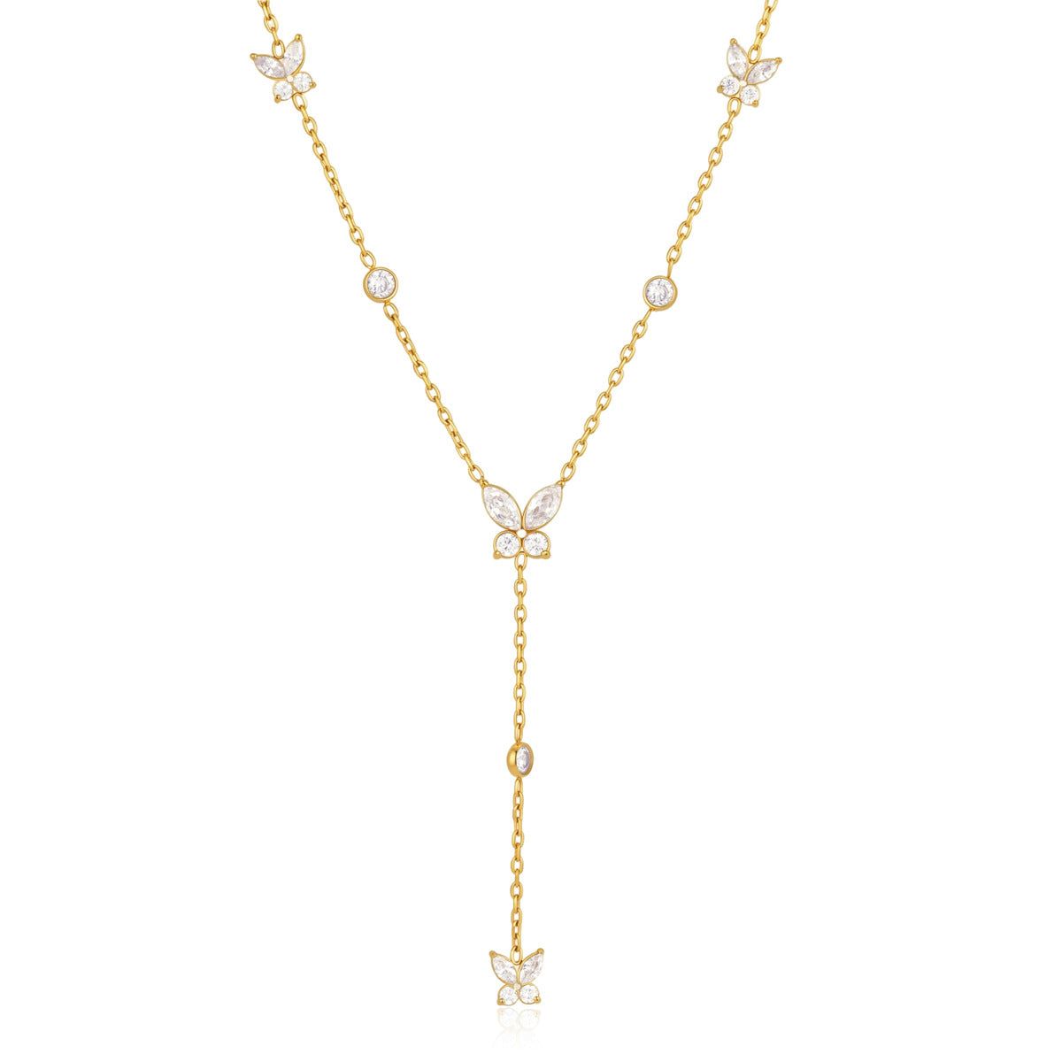 Damen Halskette mit zarten Schmetterlingsanhängern und funkelnden Zirkonia Shop Nory