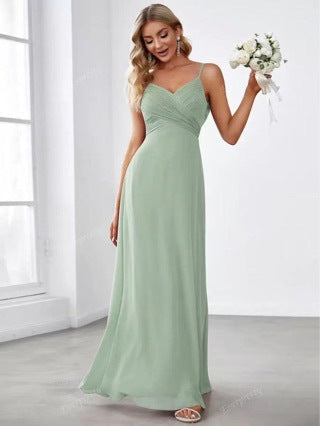Damen Chiffon Maxikleid mit elegantem V-Ausschnitt und gerafftem Oberteil Shopnory