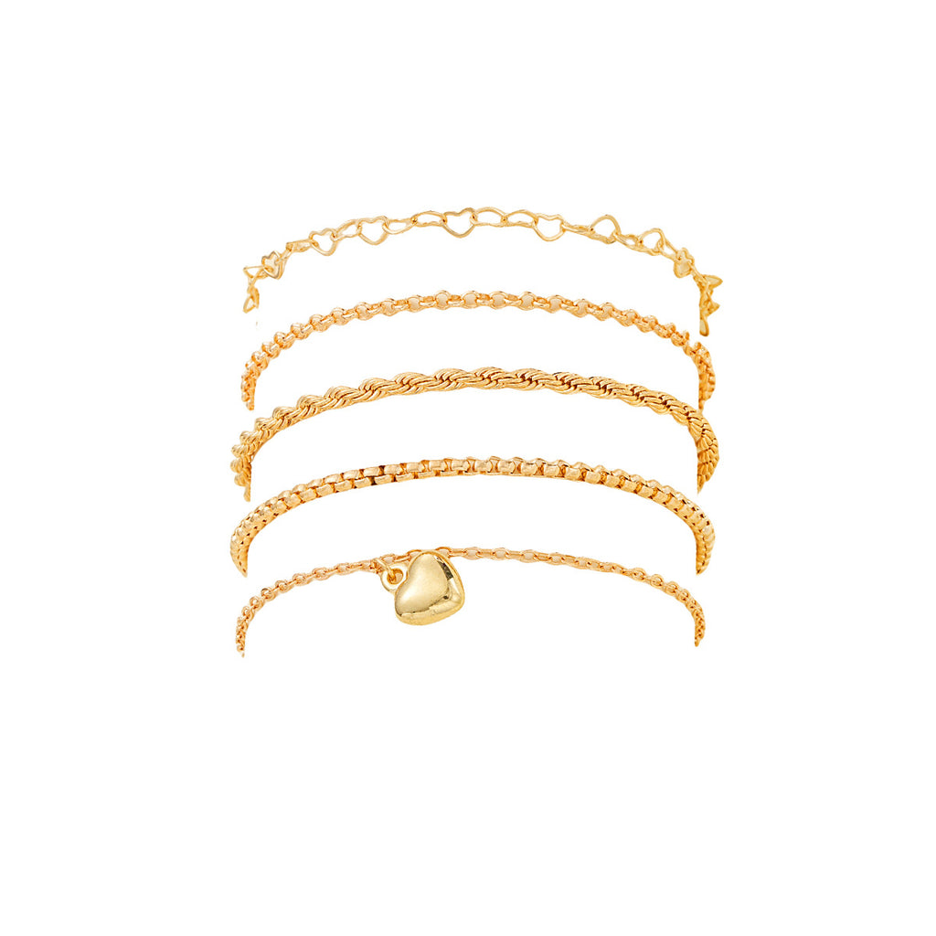 Damen Armband-Set mit filigranen goldfarbenen Ketten und Herzanhänger Shop Nory