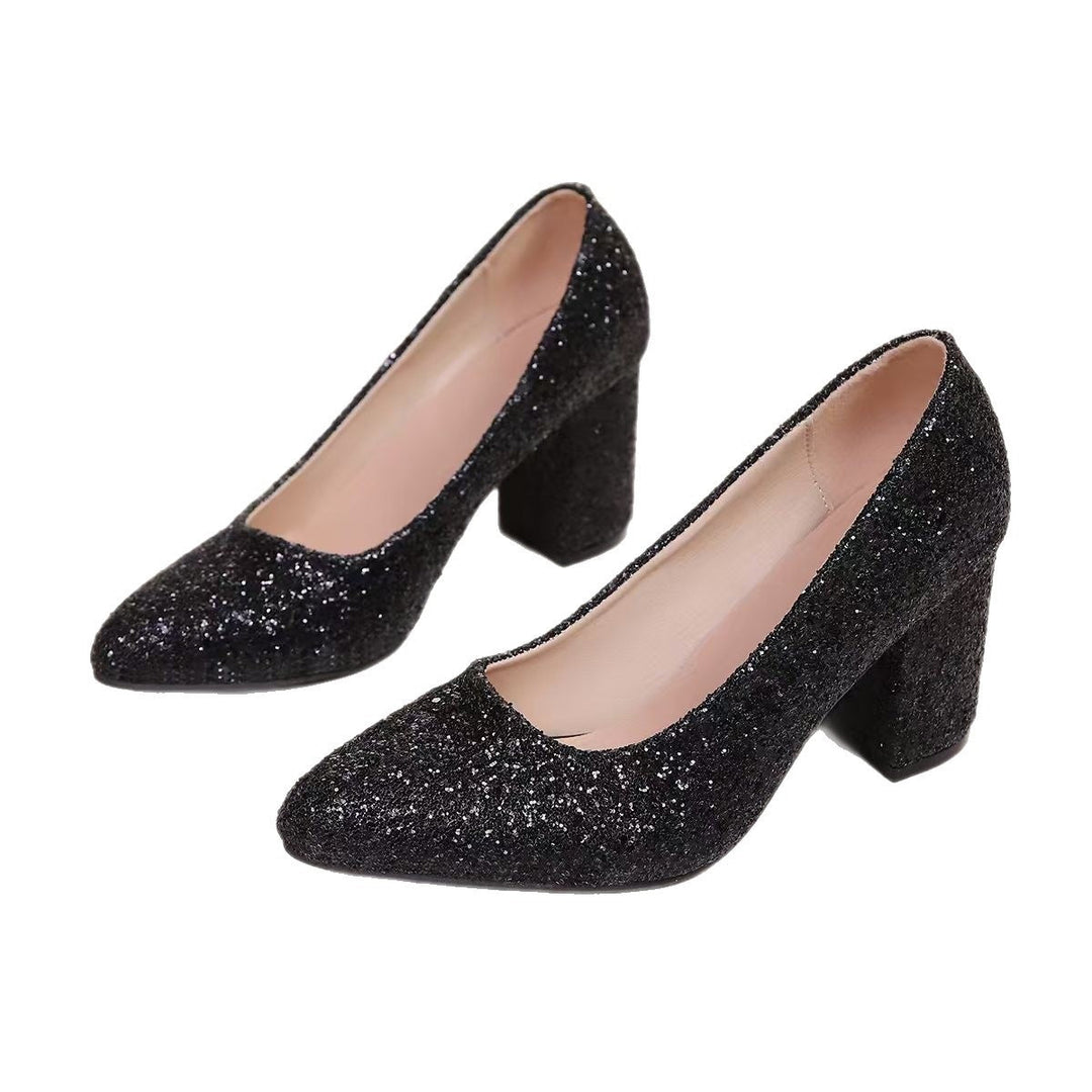 Damen Glänzende High-Heel Pumps mit elegantem Blockabsatz