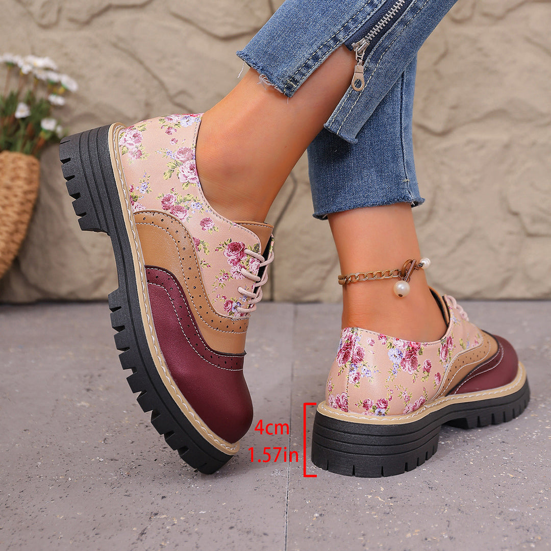 Damen florale Brogue-Schnürschuhe mit mehrlagigem Materialmix und profilierter Gummisohle Shop Nory