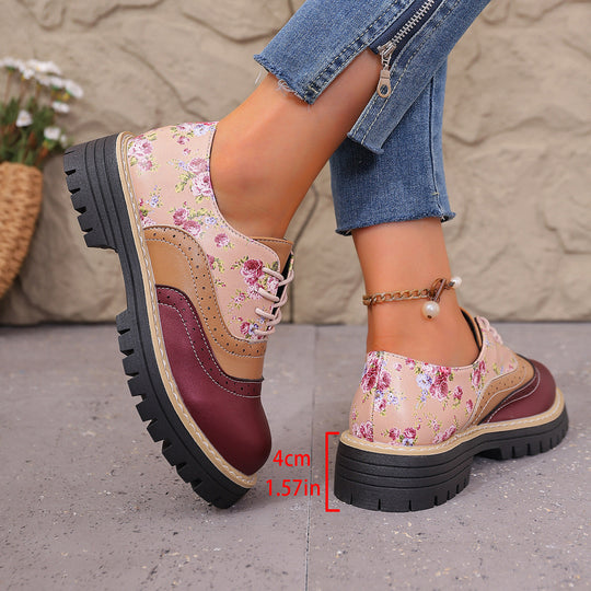 Damen florale Brogue-Schnürschuhe mit mehrlagigem Materialmix und profilierter Gummisohle Shop Nory