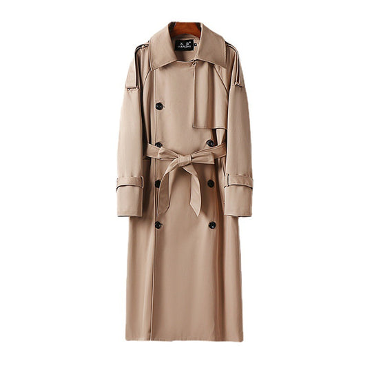 Damen Langer Doppelreihiger Trenchcoat mit Bindegürtel und Epauletten Shop Nory