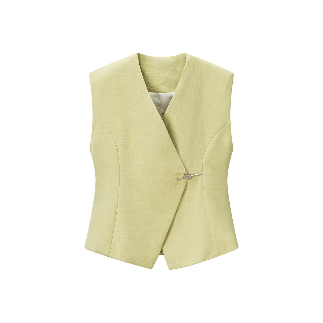 Damen Taillierte ärmellose Blazerweste mit V‑Ausschnitt und Zierhaken Shop Nory