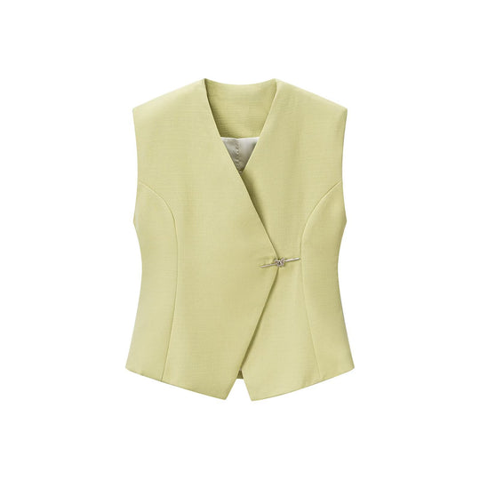 Damen Taillierte ärmellose Blazerweste mit V‑Ausschnitt und Zierhaken Shop Nory