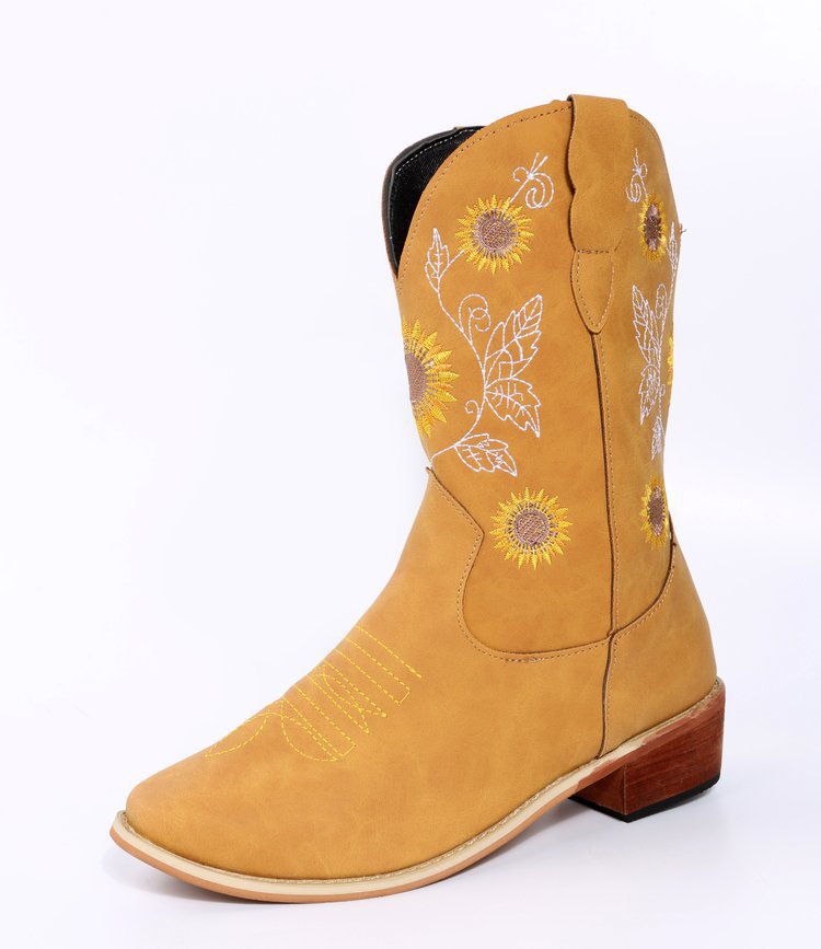 Damen Western-Stiefel mit bestickten Sonnenblumen und komfortablem Blockabsatz Shop Nory