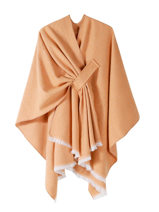Damen Wollmix-Umhang mit Bindeschlaufe und Fransensaum Shop Nory