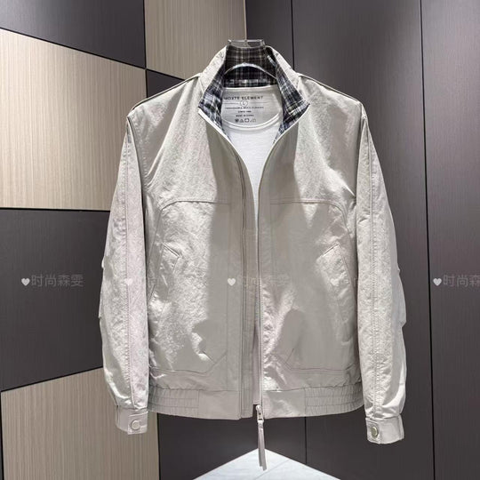 Herren Leichter Baumwoll-Mix Blouson mit Stehkragen und Karofutter Shop Nory