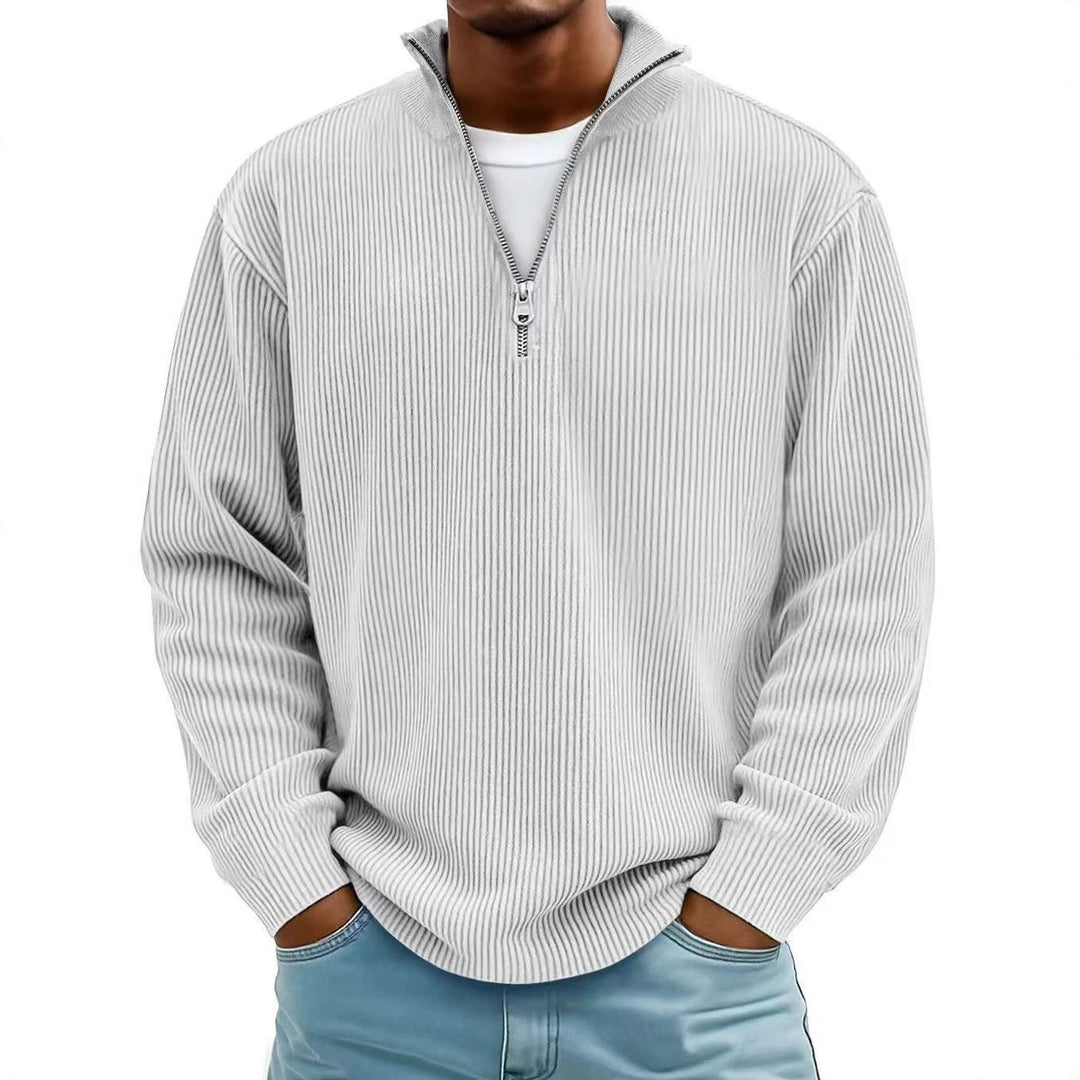 Herren Gerippter Halbzip-Strickpullover mit Stehkragen und lockerer Passform Shop Nory