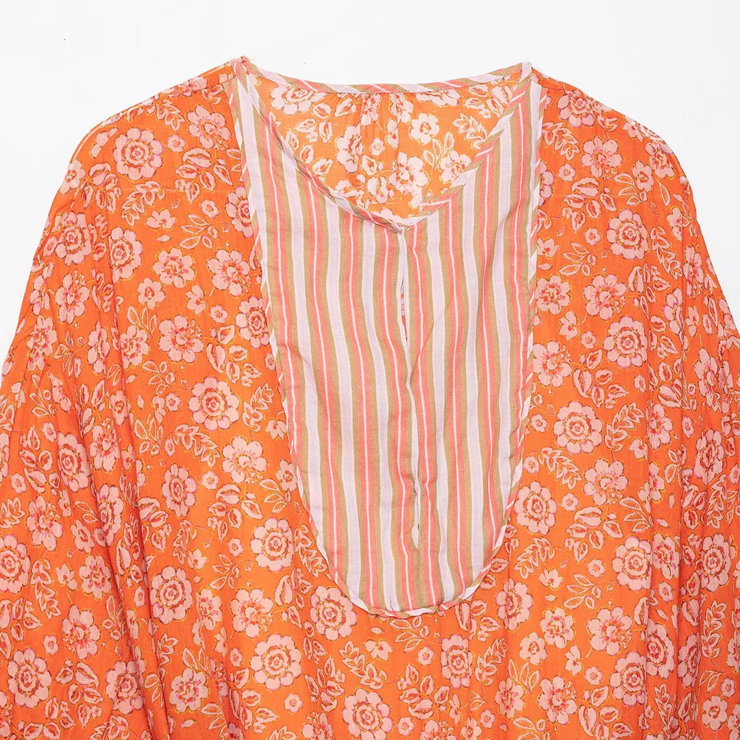 Damen Maxikleid mit floralem Print, tiefem Rundhalsausschnitt und Tunnelzugtaillierung Shop Nory