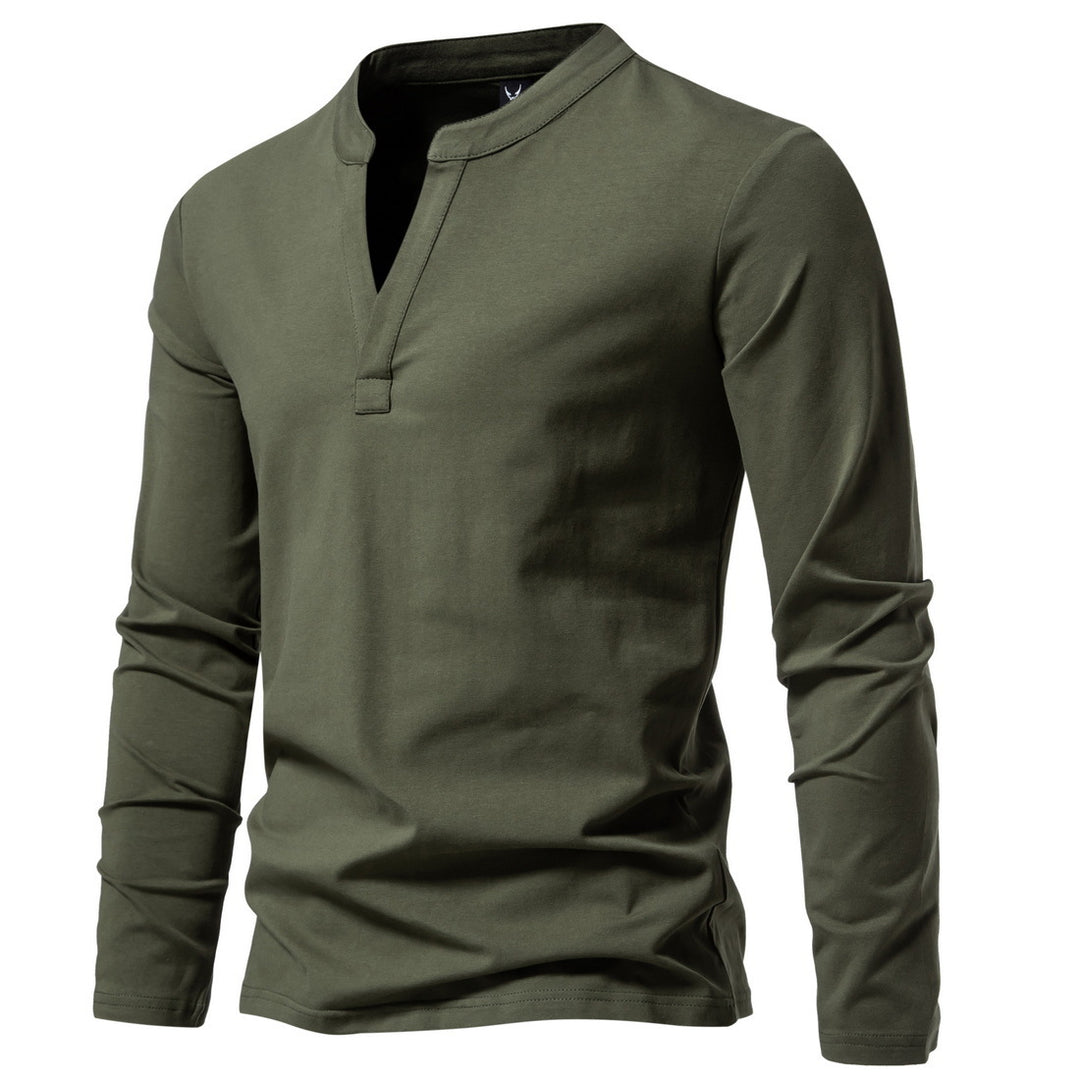 Herren langärmeliges Henleyshirt mit Stehkragen, tiefer V-Öffnung und schmaler Passform Shop Nory