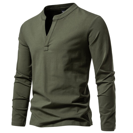 Herren langärmeliges Henleyshirt mit Stehkragen, tiefer V-Öffnung und schmaler Passform Shop Nory
