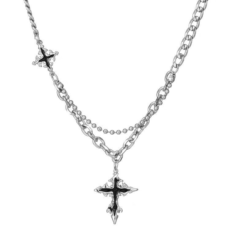 Damen Kette mit dekorativem Kreuzanhänger und mehrschichtiger Gliederung Shop Nory