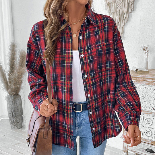 Damen Oversize-Karo-Hemdbluse aus weichem Flanell mit Brusttasche und verlängertem Rückenteil Shop Nory