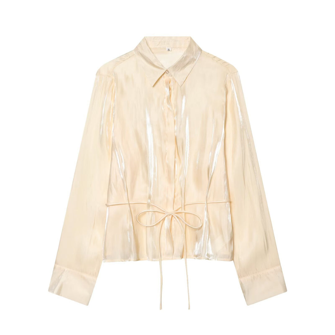 Damen Leichter Satin-Blouson im Crop-Schnitt mit Hemdkragen und Tunnelzug-Detail Shop Nory