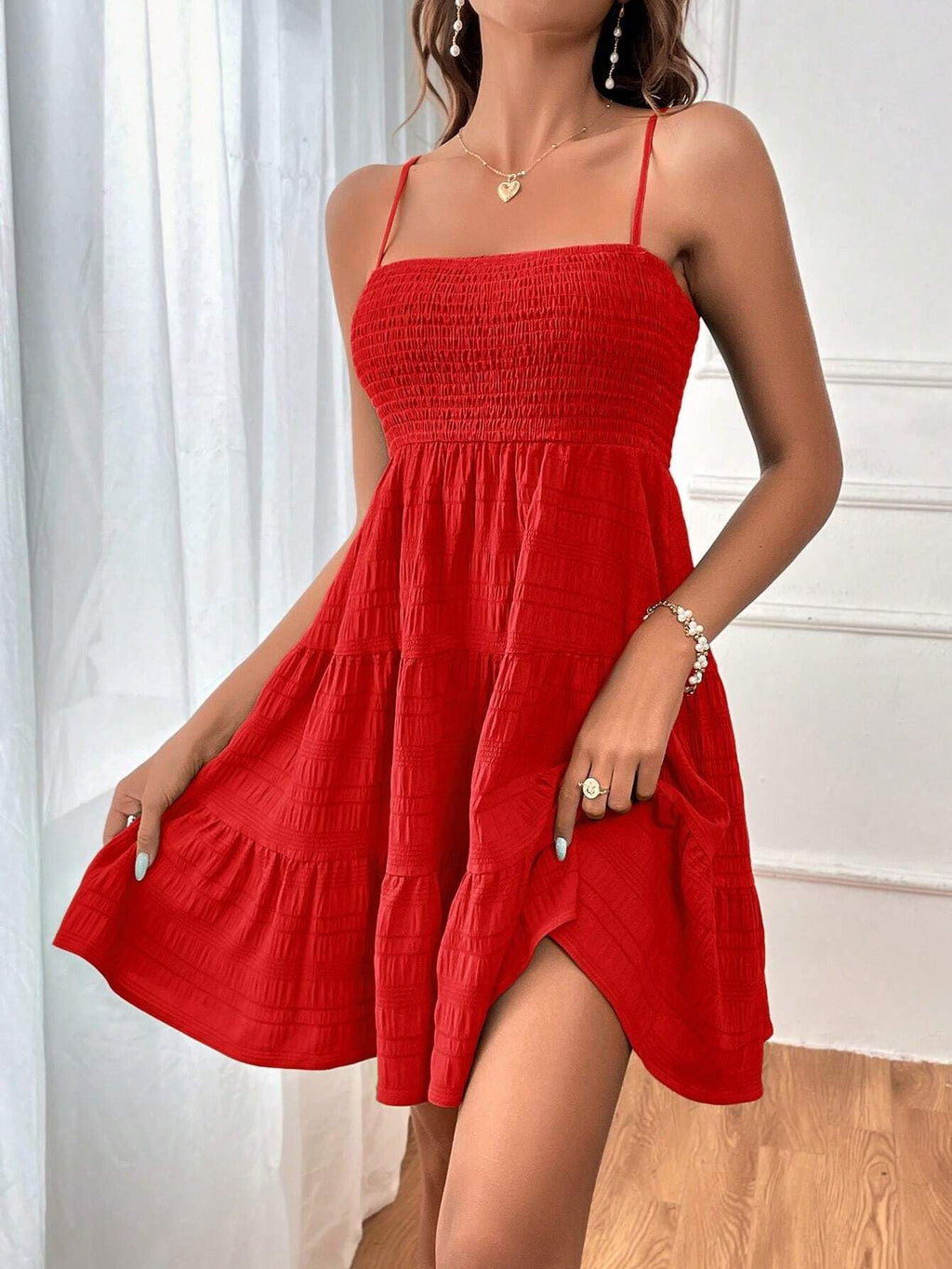Damen Freizeitkleid mit Schmalen Trägern und Rüschendetails
