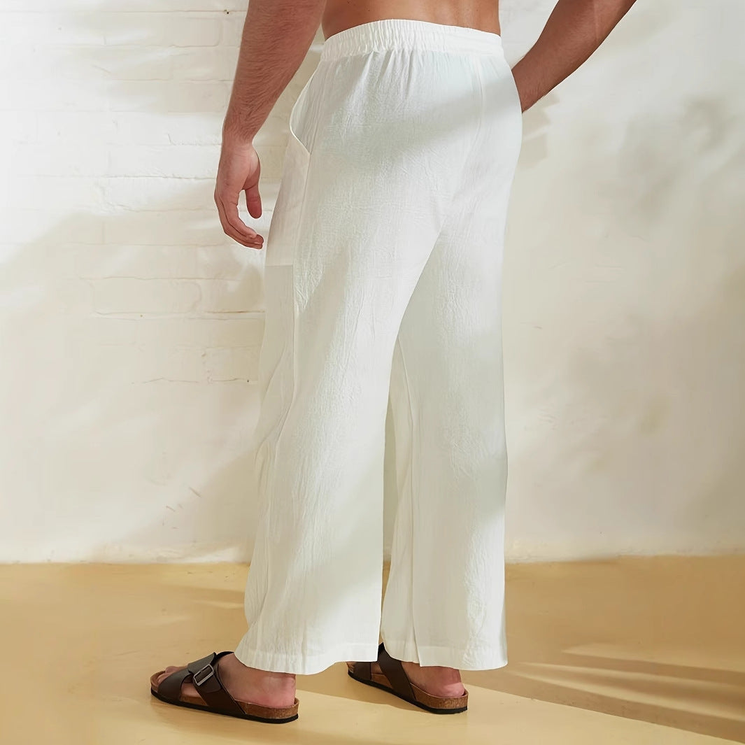 Herren Leichte Leinen-Loungehose mit weitem Bein, Kordelzug und aufgesetzten Taschen Shop Nory