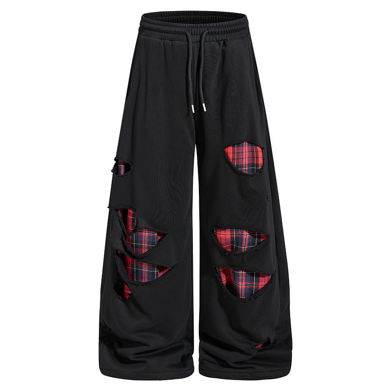 Damen weite Destroyed-Jogginghose im Grunge-Stil mit karierten Futterpatches Shop Nory