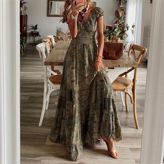 Damen Maxikleid mit Boho-Design und schwingendem Abschluss