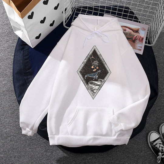Damen nan Oversize Kapuzenpullover mit aufgenähter Wal-Patchapplikation, Kängurutasche und fleecegefüttertem Innenfutter Shop Nory