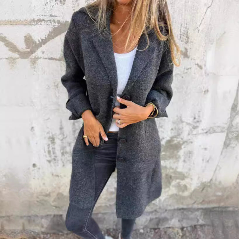 Damen nan Oversize Wollmix-Mantel mit Reverskragen aufgesetzten Taschen geknöpfter Front und umgeschlagenen Ärmeln Shop Nory