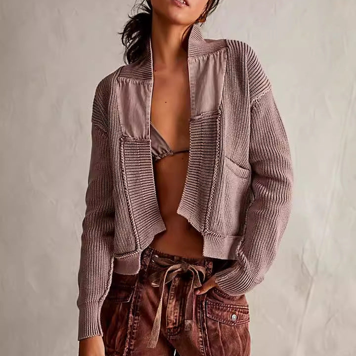 Damen Modische Strickjacke mit großen Taschen