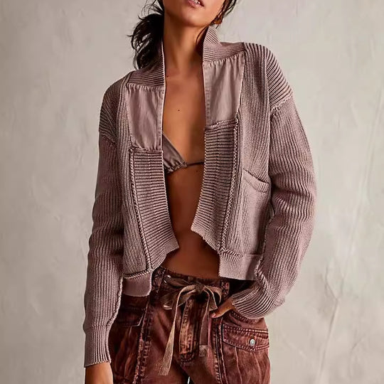 Damen Modische Strickjacke mit großen Taschen