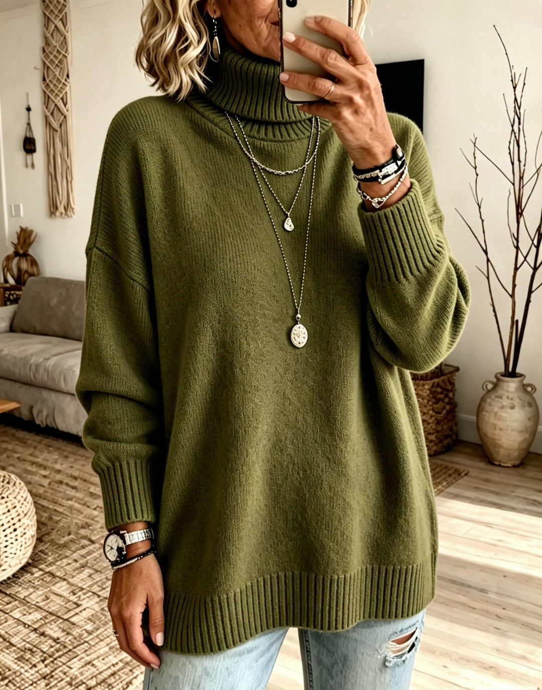 Damen Oversize Rollkragenpullover aus Feinstrick mit gerippten Bündchen und überschnittener Schulter Shop Nory