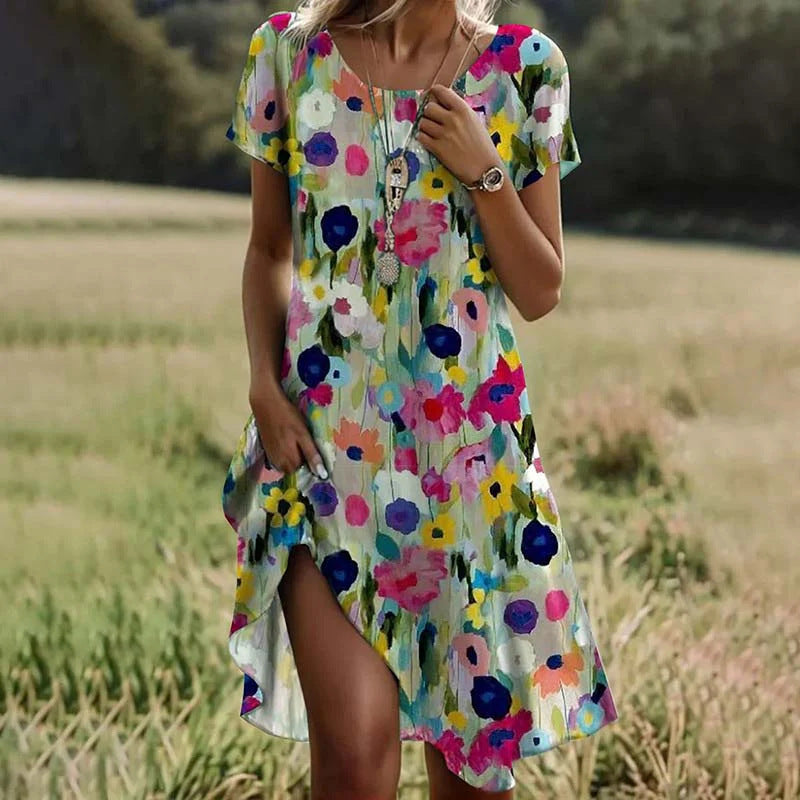 Damen lässiges Maxikleid mit floralem Muster und Beinschlitz