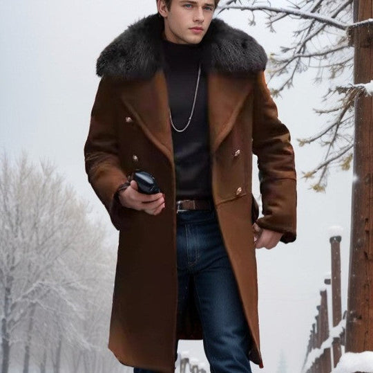 Herren elegante Wolljacke mit kunstfellkragen