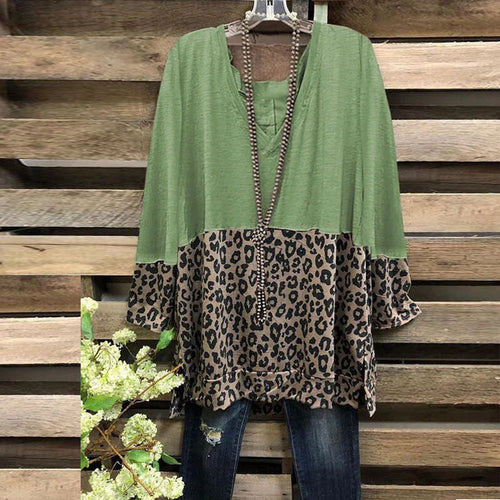 Damen A-Linien-Tunika mit Colourblock und Leoparden-Print Shop Nory