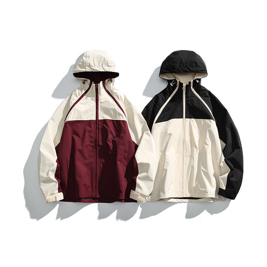Unisex Leichte zweifarbige Wind‑ und Regenjacke mit Kapuze, wasserabweisender Shell und verstellbarem Saum Shop Nory