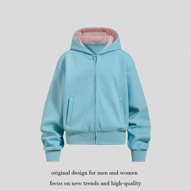 Damen Gekürzte Kapuzen-Sweatjacke mit Reißverschluss, gefütterter Kapuze und Rippbündchen Shop Nory