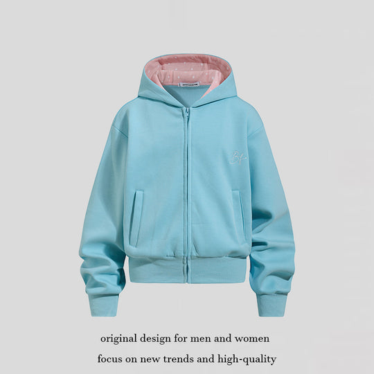 Damen Gekürzte Kapuzen-Sweatjacke mit Reißverschluss, gefütterter Kapuze und Rippbündchen Shop Nory